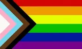 The Progress Pride Flag with vibrant colors and arrow design.